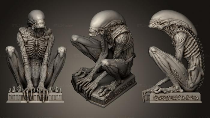 Статуэтки герои, монстры и демоны (Инопланетянин, сидящий, STKM_0552) 3D модель для ЧПУ станка